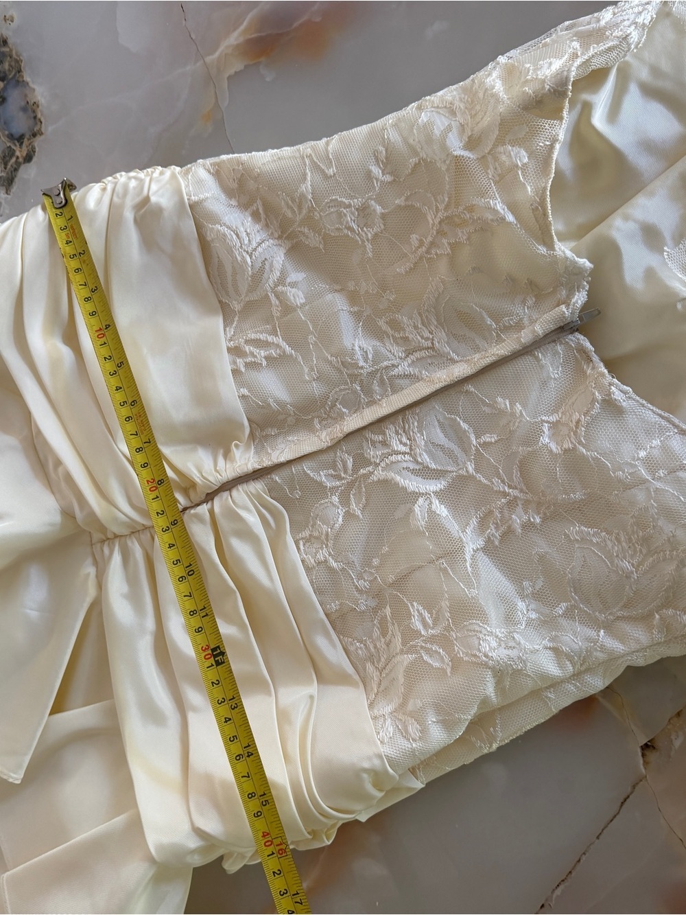 Strapless Lace Bustier Ruffle Cocktail/Wedding Dress in Ivory - Picture 8 of 16